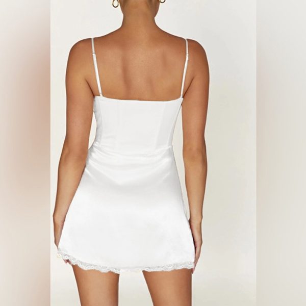 Atmosphere V Neck Strap Dress Summer Sexy pirational Satin White Short Evening Dress