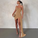 Spring Women Clothes Stitching Tied Sexy Bandeau Short Sheath Dress