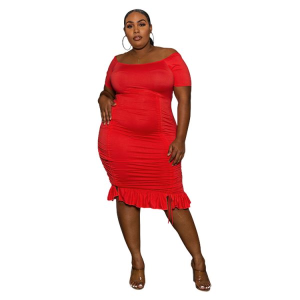 Plus Size Sexy Solid Color Stringy Selvedge Drawstring  Dress Adjustable Length