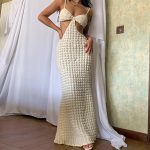 Women Clothing Solid Color Sexy Suspenders Hollow Out Cutout Sexy Slim Fit Elegant Maxi Dress for Women