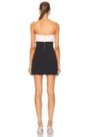 Internet Celebrity Knitted Black White Patchwork Tube Top V Neck Butterfly Ornament Evening Party Bandage Backless Dress