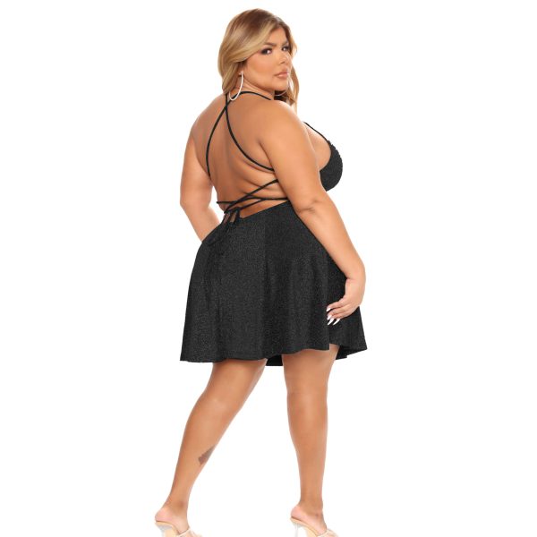 Plus Size Women Clothing  Sexy Strap Dress Lace-up Backless Silver String Short Dress Women