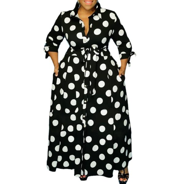 Plus Size Shirt Long Sleeve Dotted Prints Dress