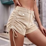 Women Clothing Casual Denim Drawstring Overalls Shorts