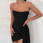 Spring Women Clothes Stitching Tied Sexy Bandeau Short Sheath Dress