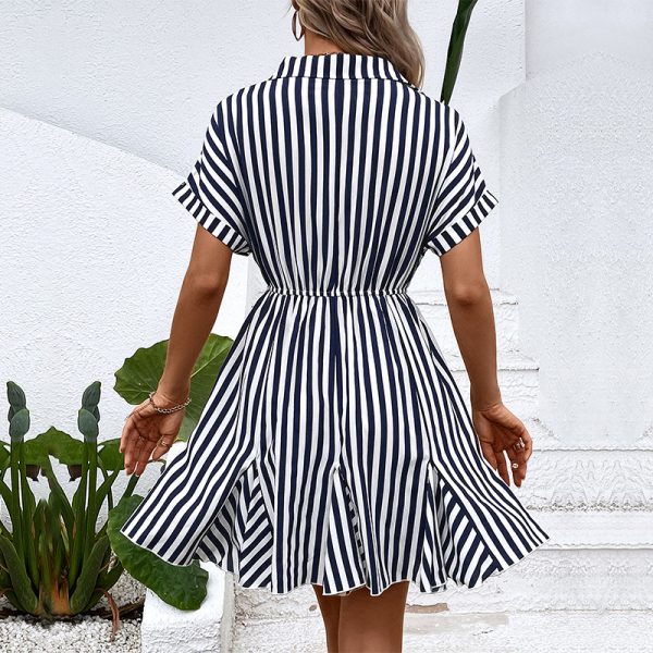 Summer Dress Polo Collar Stripes Shirt Dress