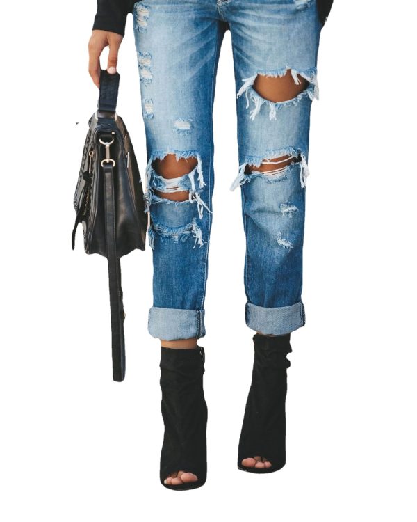 Summer Casual Washed Ripped Straight Street Jeans for Women