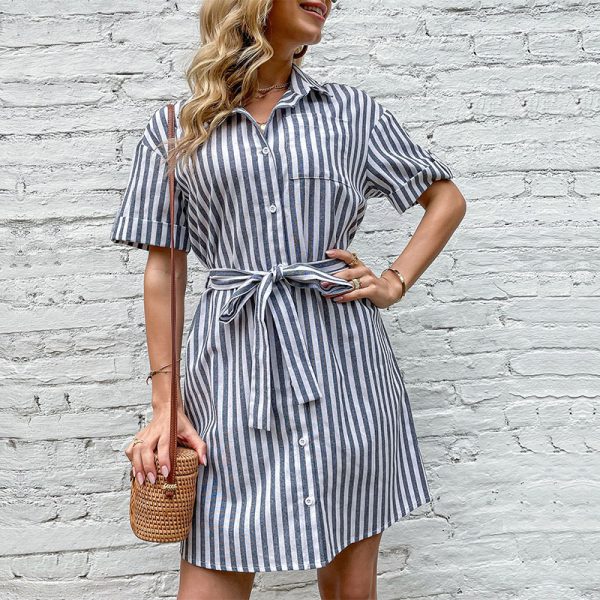 Summer Women Clothing Design Short Shirt Striped Dress