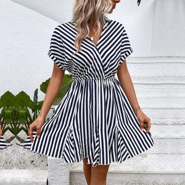 Summer Dress Polo Collar Stripes Shirt Dress