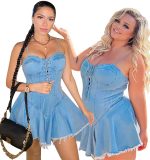 Plus Size Women Clothes Spring New Sexy Sleeveless Washed Denim Dress