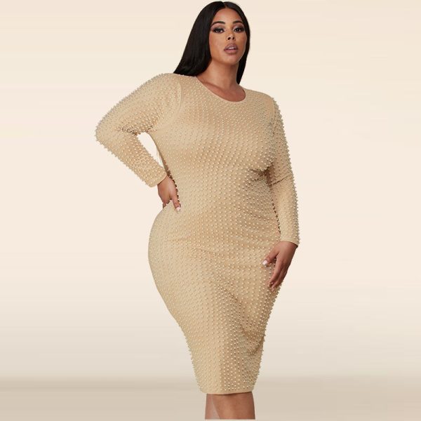 Plus Size Women Clothing Spring Bubble Bead Split Dress