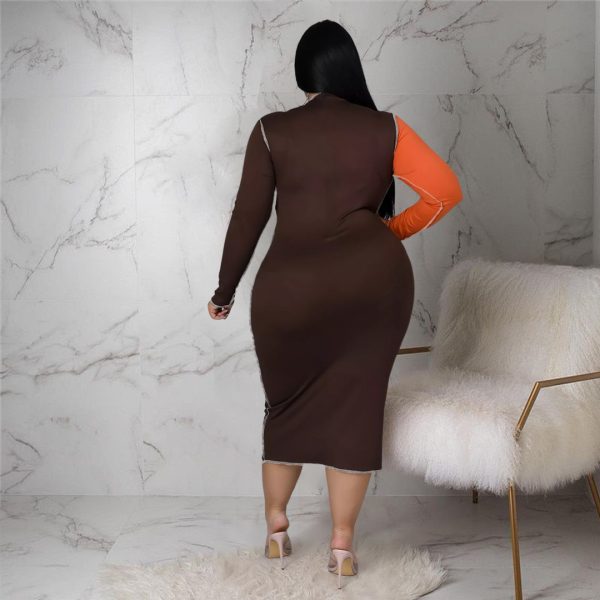 Plus Size Fashion  Women  Nightclub Uniforms Reverse Car Side Leopard Splicing Contrasting-Color Dress