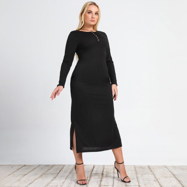 Plus Size Women  Clothing New Long Sleeve Split Knitted V-neck Sexy Slim Dress