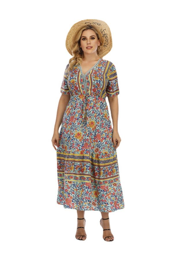 Plus Size Bohemian  Dress Wearable Lace Patchwork Maxi Dress