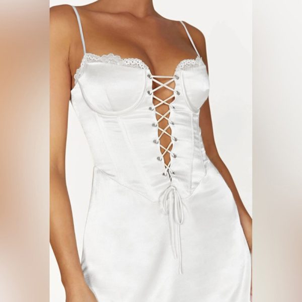 Atmosphere V Neck Strap Dress Summer Sexy pirational Satin White Short Evening Dress