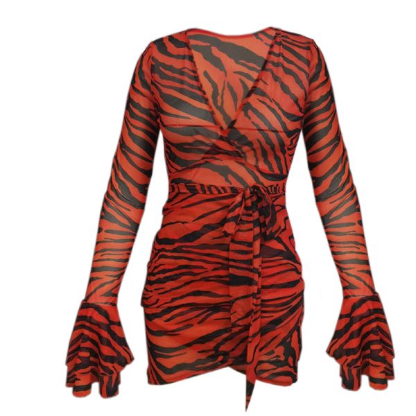 Spring Summer Women Clothing Long Sleeve Printed Mini Sexy Dress