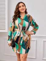 Plus Size Spring Summer Women Clothing V Neck Long Sleeve Dress