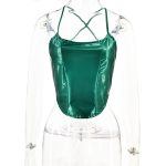 Sexy Solid Color Cropped Backless Faux Leather Camisole Women  Clothing