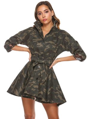 Plus Size Women Washed Cotton Camouflage Large Swing Coat