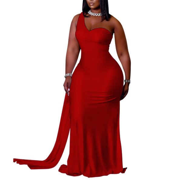 Plus Size Solid Color Evening Dress Sheath Long Slim Dress for Women