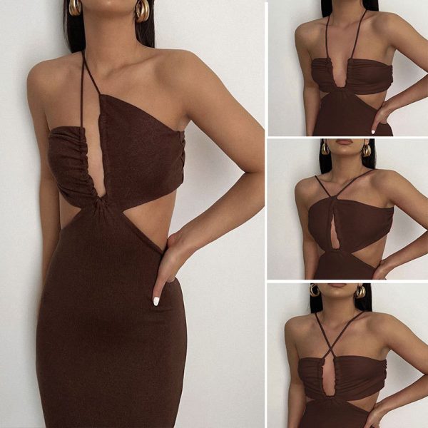 Spring Summer Multiple Wear One-Step Long Sleeveless Halter Backless Elegant Sexy Dress