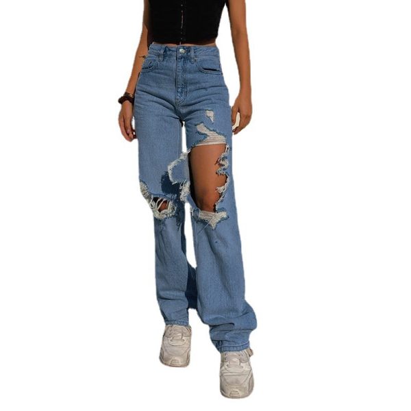 Summer Loose Personality Ripped Straight Casual Pants Jeans for Women