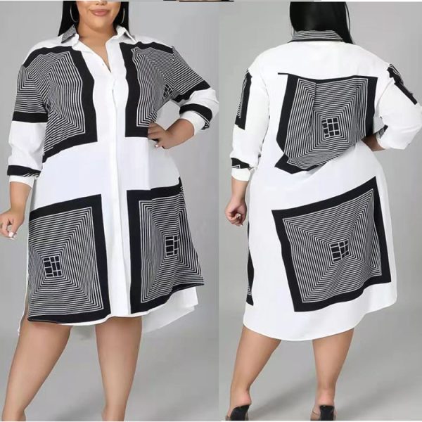 Plus Size Women Clothing Long Shirt Office Loose Printed Dress