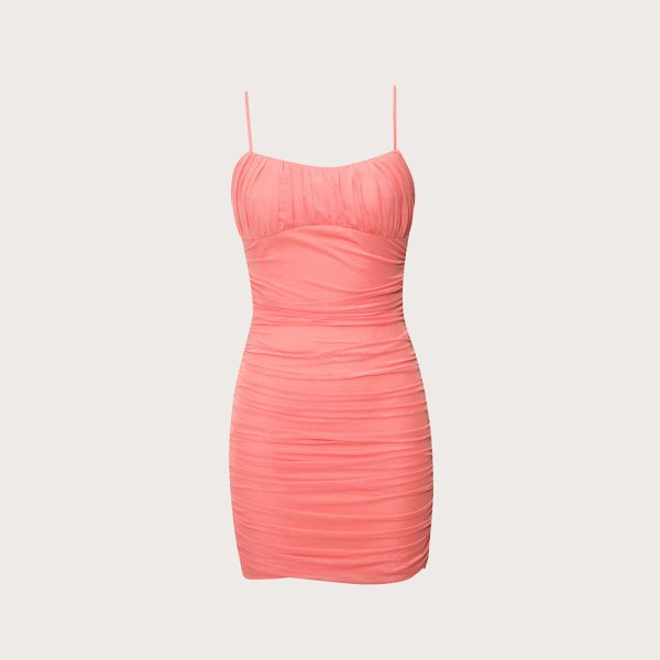 Summer Women Clothing Sexy Cami Dress Mesh Pleats Slim Fit Sheath Dress