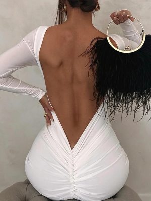 Women Clothing Sexy Backless Tight Dress Long Sleeve Hip Raise High Waist Dress Autumn Winter