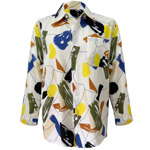 Women  Clothing Collared Print Shirt Long Sleeve Geometric Abstract