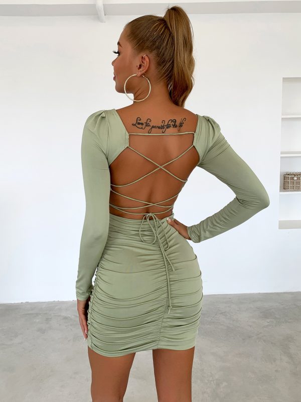 Women Fashionable Spring Dress Chest Wrapped Elegant Vintage Short Light Green Tight Dress for Women