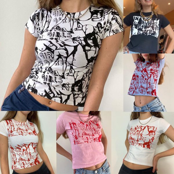 Women  T shirt Casual Millennium Abstract Pattern Print Cropped Cropped T shirt