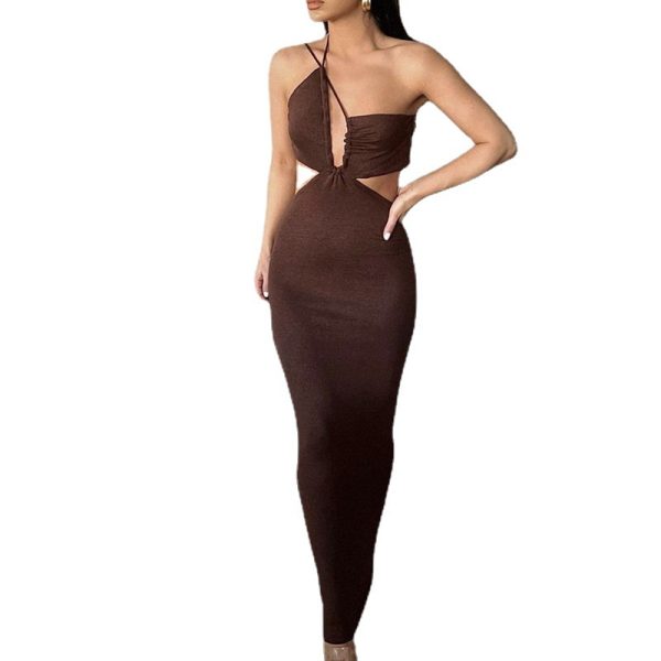 Spring Summer Multiple Wear One-Step Long Sleeveless Halter Backless Elegant Sexy Dress