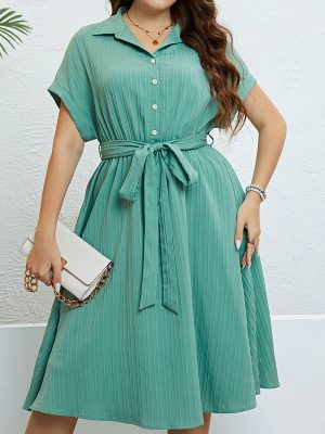 Summer Green Half Cardigan Lace up Waist Controlled Dress