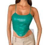 Sexy Solid Color Cropped Backless Faux Leather Camisole Women  Clothing