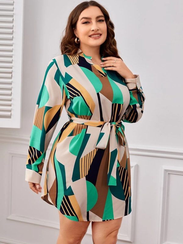 Plus Size Spring Summer Women Clothing V Neck Long Sleeve Dress