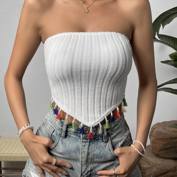 Ultra Short Cropped Sexy Tube Top Undershirt Tassel Tube Top for Women