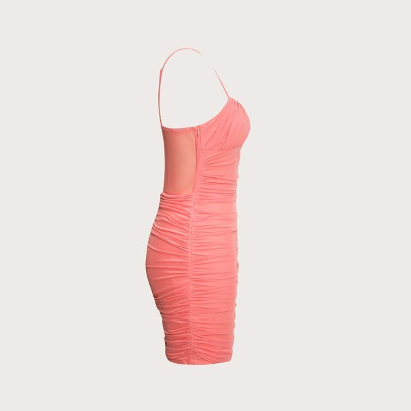 Summer Women Clothing Sexy Cami Dress Mesh Pleats Slim Fit Sheath Dress