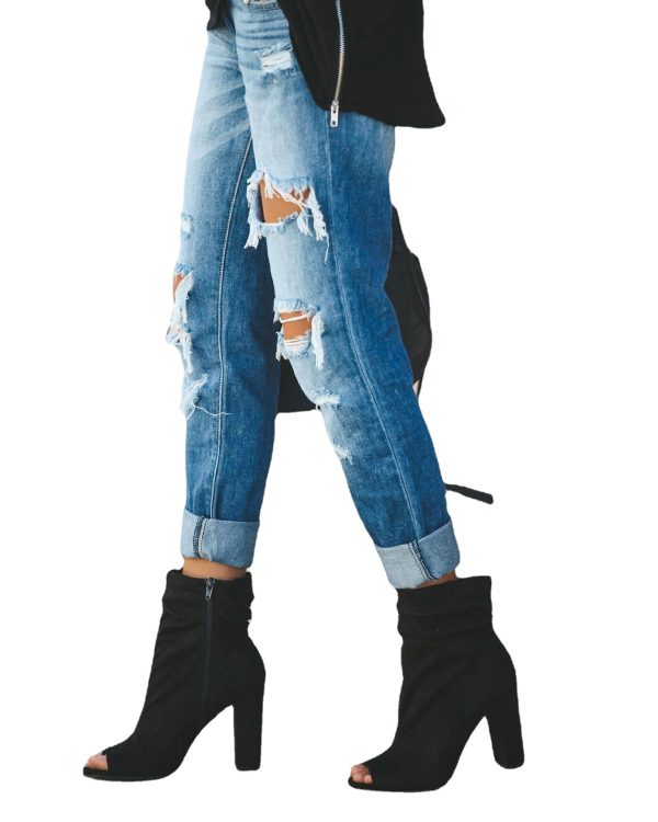 Summer Casual Washed Ripped Straight Street Jeans for Women