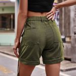 Denim Overalls Casual Pocket Shorts Elastic Waist Women