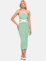 Rope Halter Backless Hollow Out Cutout Sexy Women  Tight Rib Dress