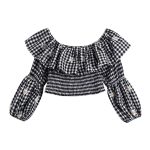 Sweet Fresh Girl Lace Shirt Plaid Embroidered Top Winter Slim Fit Contrast Colors Short Women Clothing