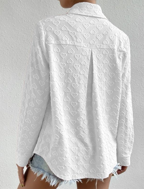 Early Autumn Women Wear Long Sleeve Collared Shirt Heart Shaped Jacquard Cardigan Casual Top