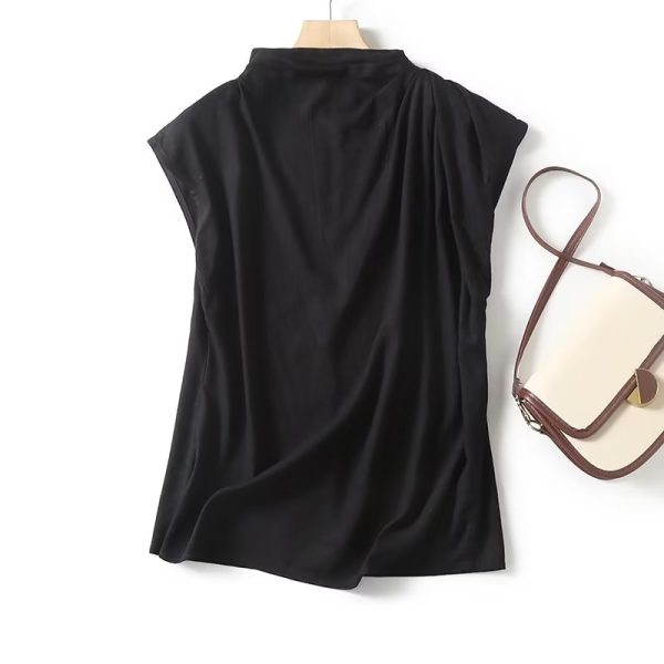 Summer Elegant Slim High End Fashionable T shirt Black All Matching Peplum Top