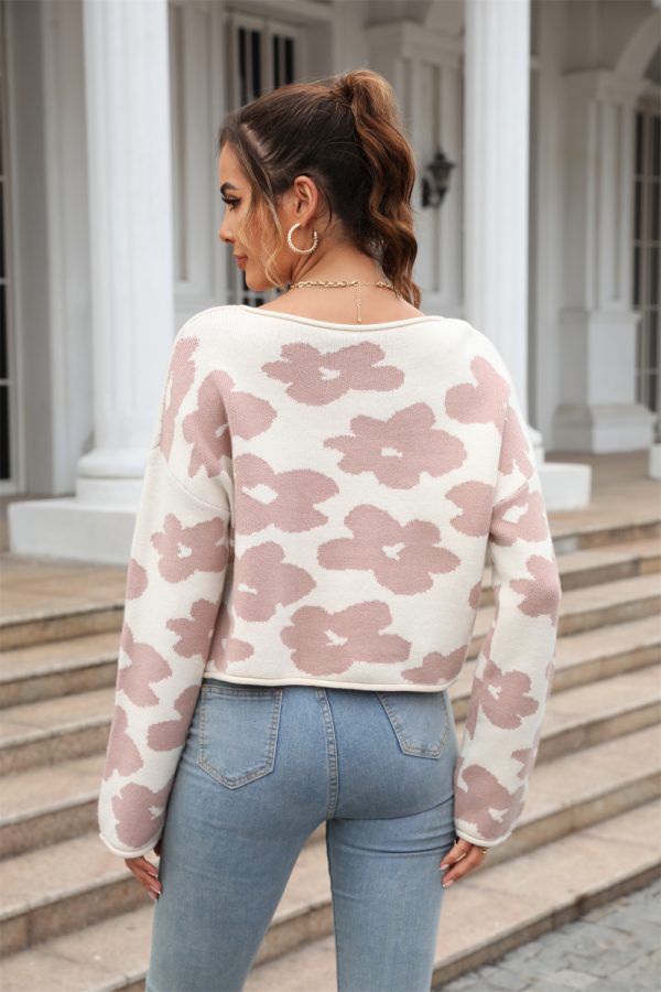 Early Autumn Women Clothing Long Sleeve Short Floral Sweater Pullover Sweater