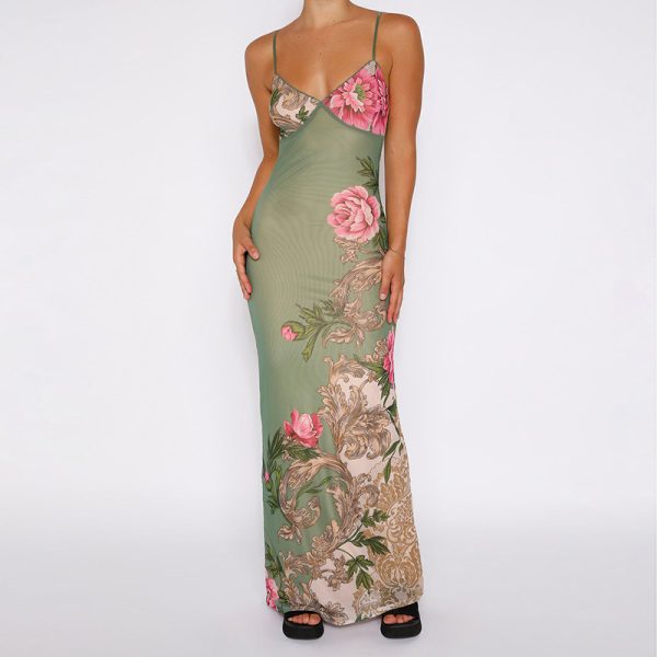 Summer Holiday Casual Slim Fit Printing Slip Dress Women