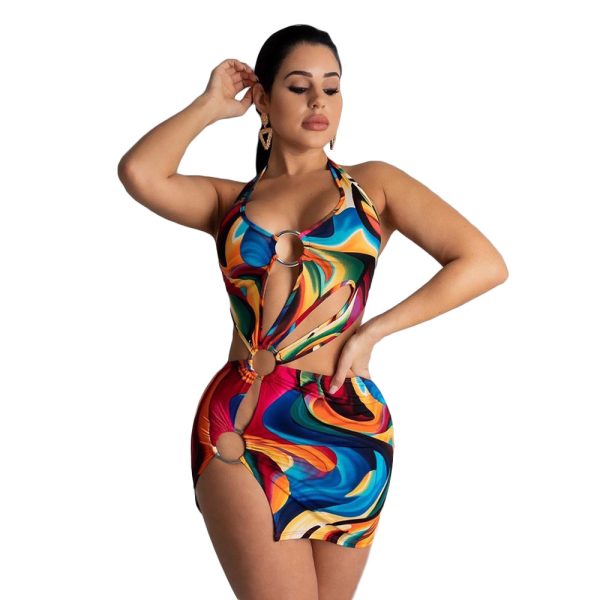 Women Clothing  Women Swimsuit Colorful Printing Dress