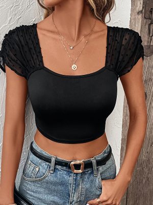 Popular Sexy Sexy Square Collar Backless Short T shirt for Women