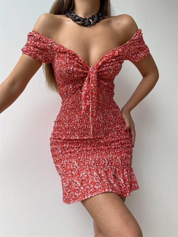 New Low-Cut Slim Fit Backless Sexy Women Dress Smocking Lace-up Sheath Dress