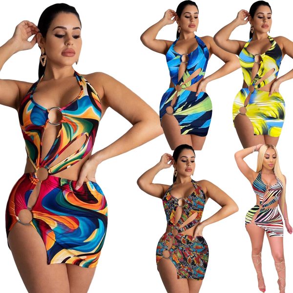 Women Clothing  Women Swimsuit Colorful Printing Dress